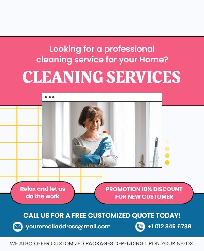 Bright Pink Modern Home Cleaning Services Flyer Template