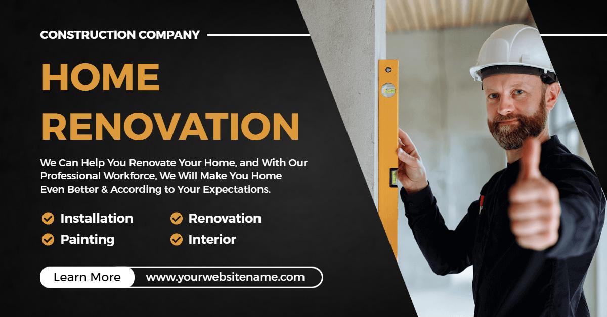 Professional Home Renovation Services in Bold Colors Facebook Ad Template