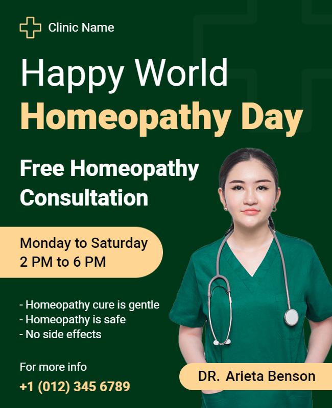 Professional Homeopathy Day Celebration Free Consultation Poster Template
