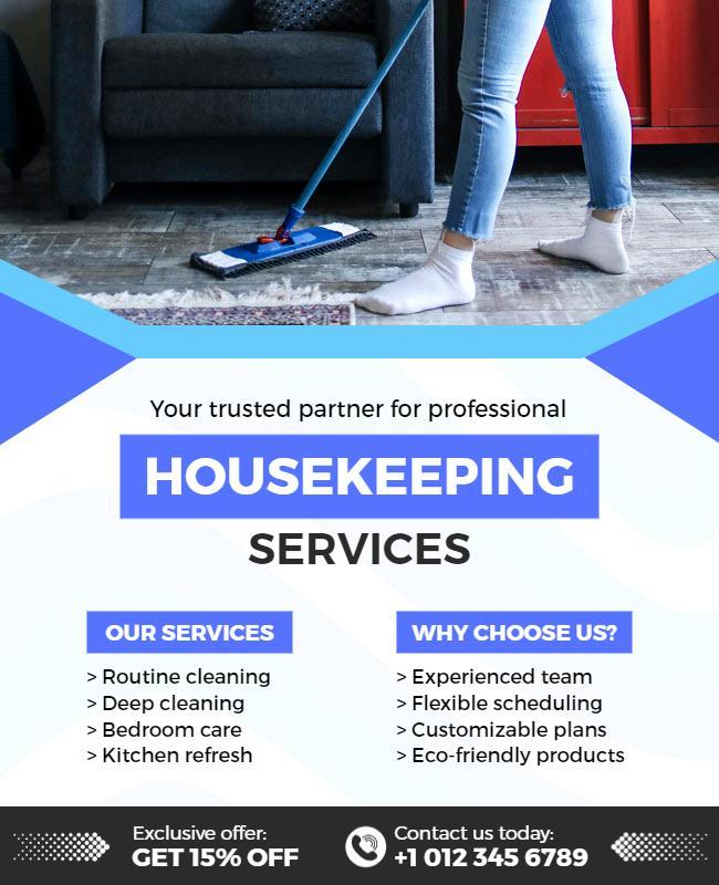 Modern Blue Housekeeping Services Promotion Flyer Template