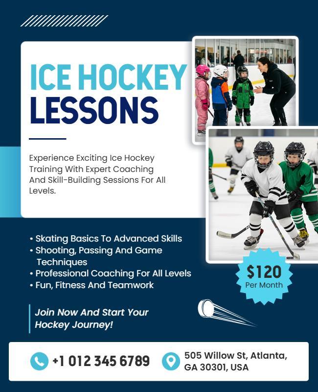 Professional Ice Hockey Lessons Advertisement Poster Template