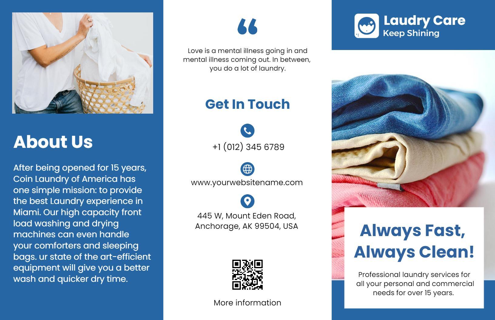Professional Laundry and Cleaning Services Trifold Brochure Template