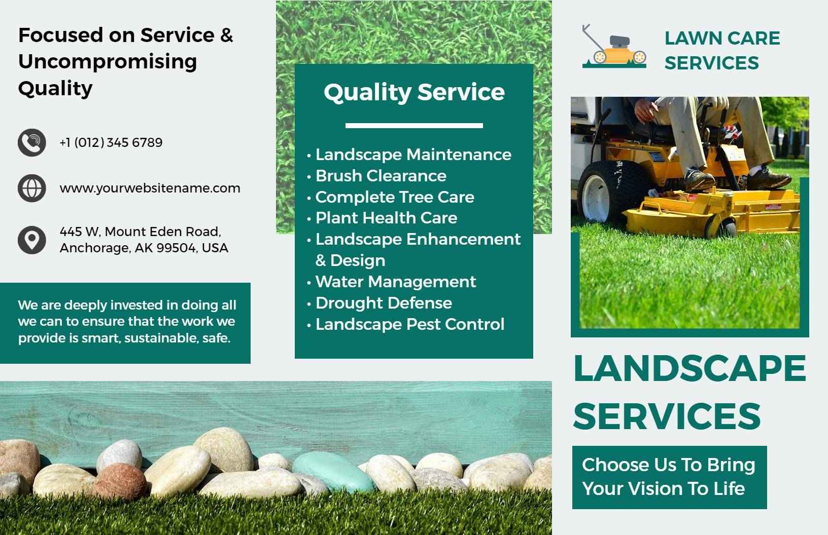 Professional Lawn Care Landscape Services Quality Maintenance Brochure Template