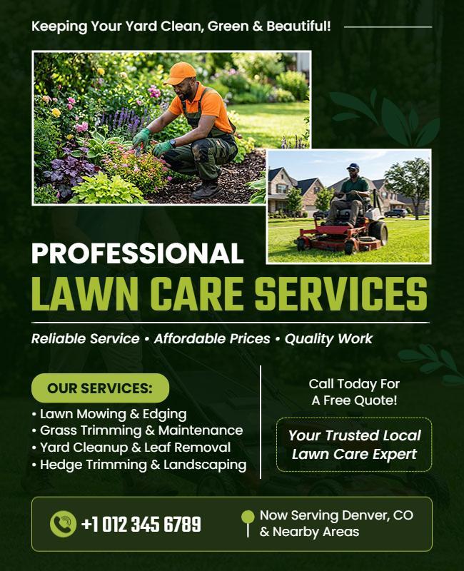 Professional Lawn Care Services Promotional Flyer Template