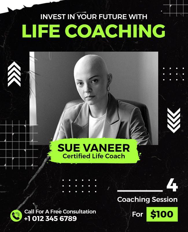 Modern Black and Green Life Coaching Promotion Flyer Template