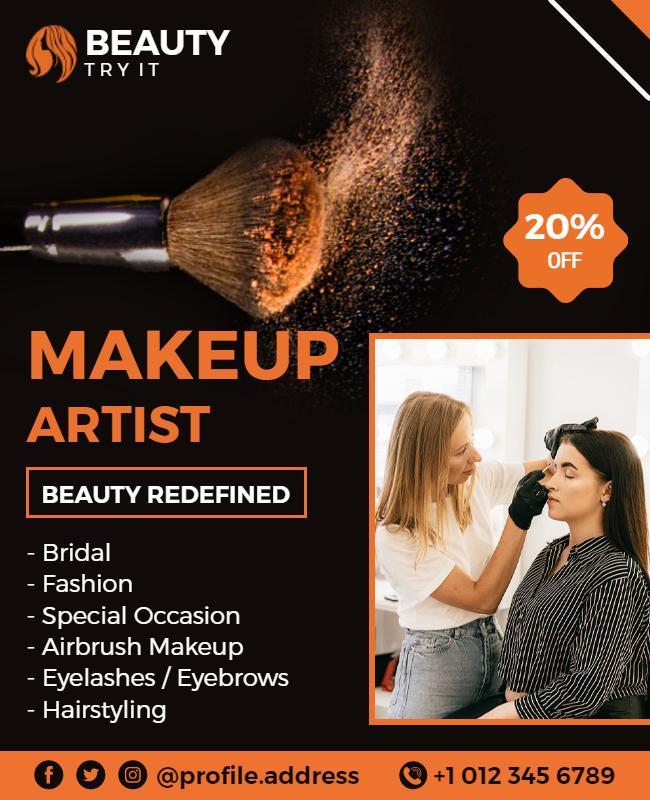 Vibrant Orange Beauty Salon Makeup Artist Offering Flyer Template