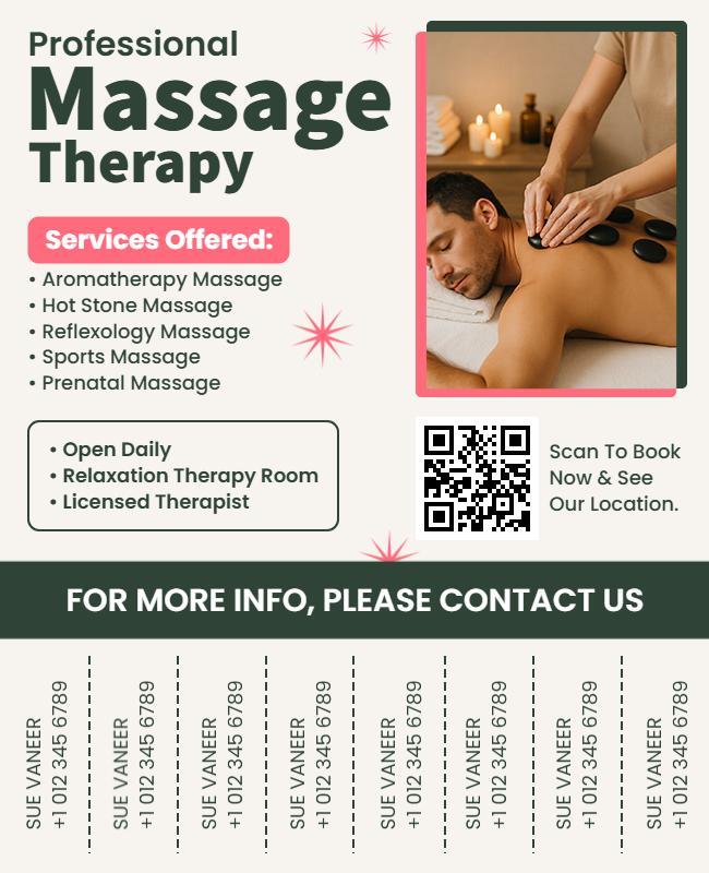 Professional Massage Therapy Services Tear Off Flyer Template
