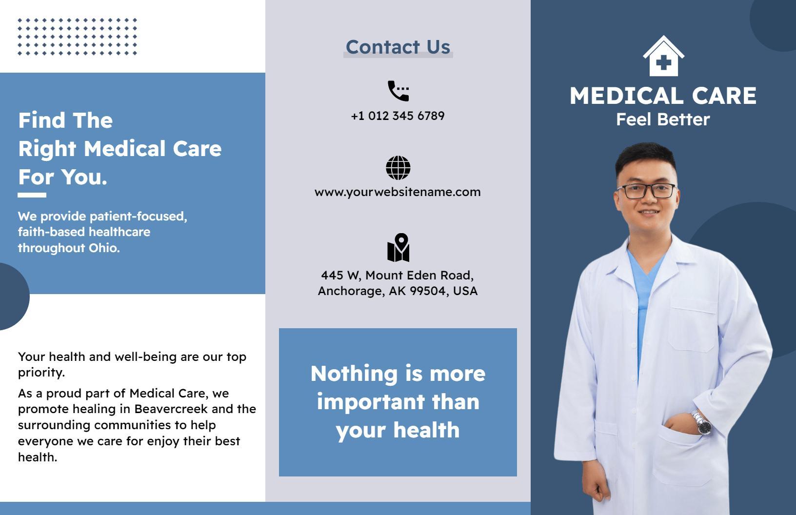Professional Medical Care Community Healthcare Services Brochure Template