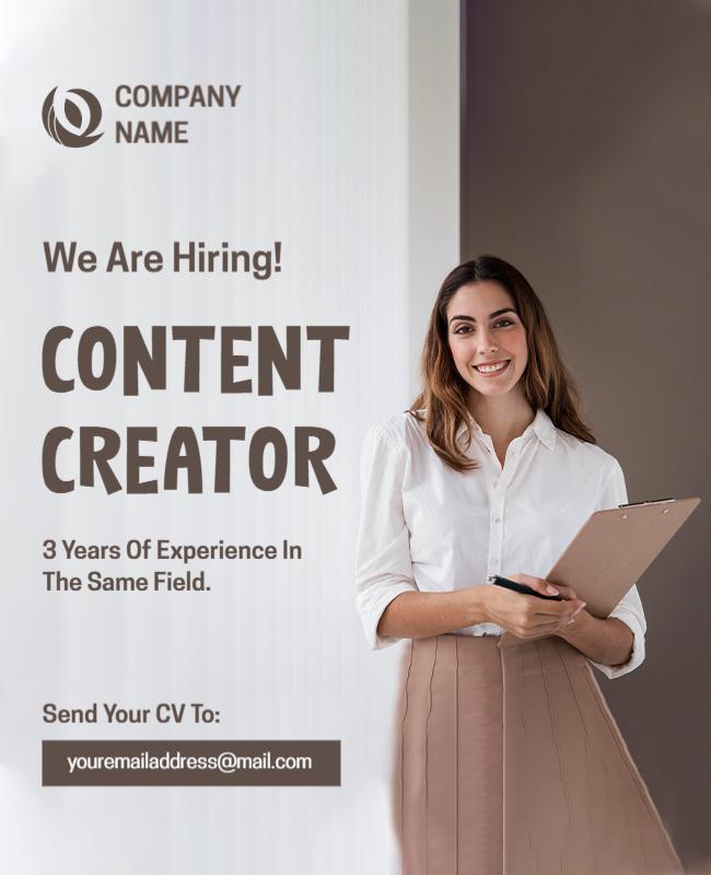 Professional Minimalist Hiring Content Creator Flyer Template