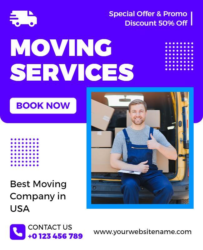 Bold Purple Moving Services Discount Offer Flyer Template