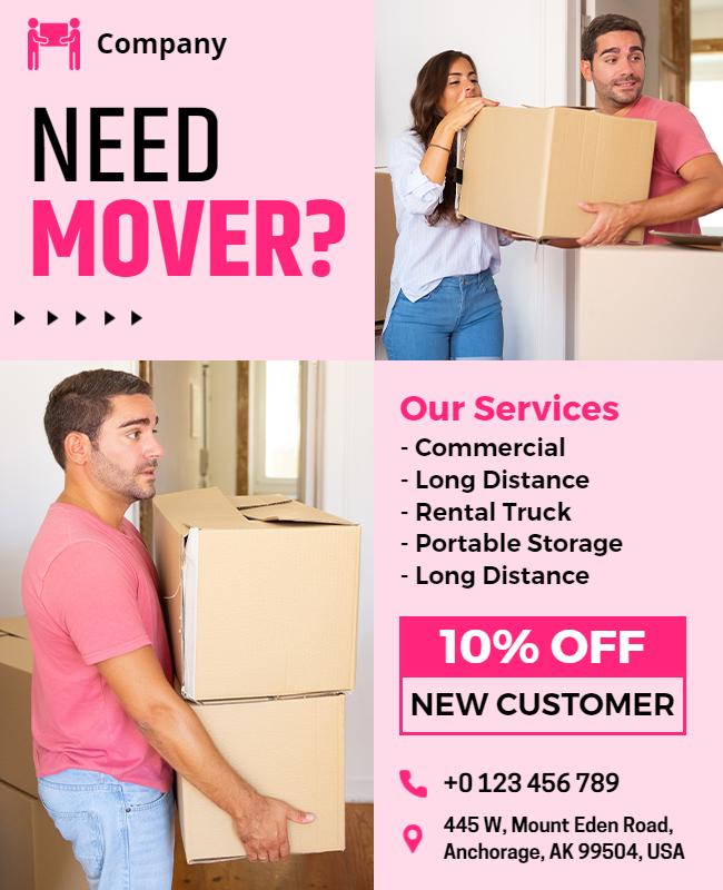 Bright Pink Moving Services Promotion Flyer Template