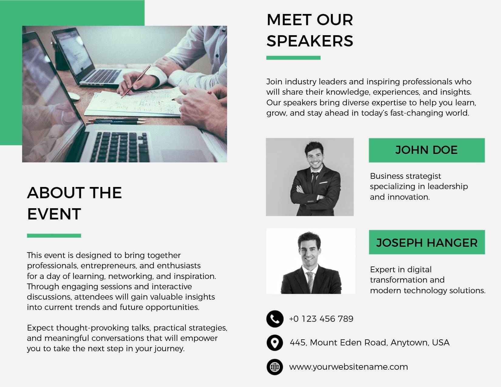 Professional Networking Event Speaker Insights Brochure Template