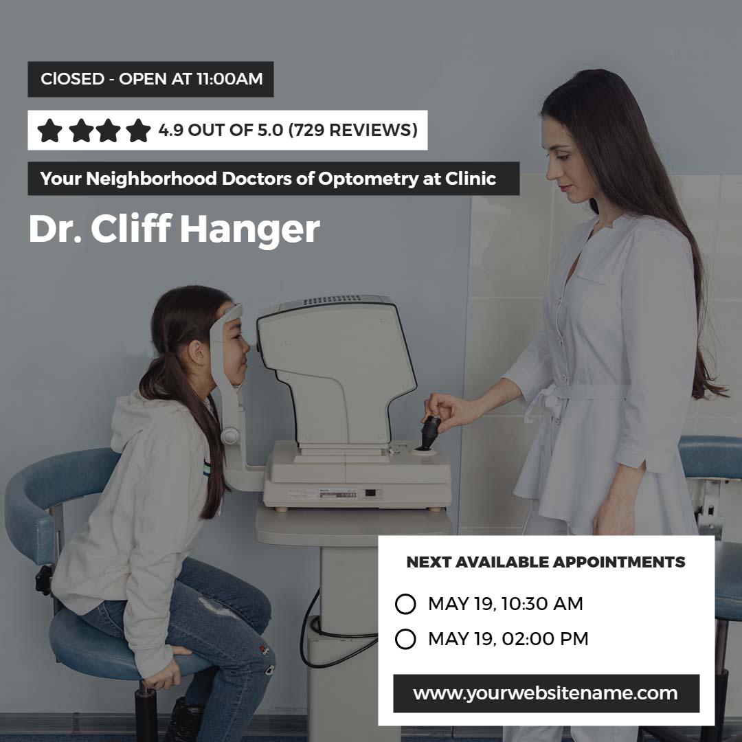 Professional Optometry Appointment Scheduling for Health Services Ad Template