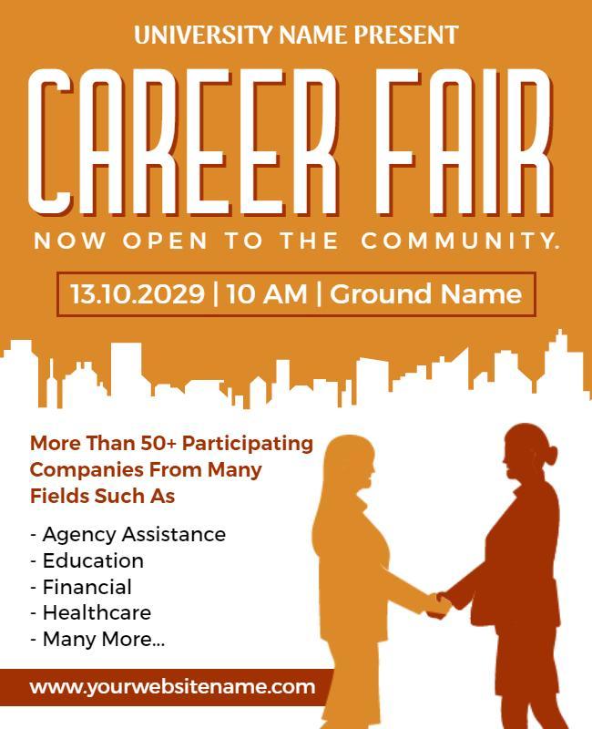 Professional Orange Career Fair Community Event Poster Template