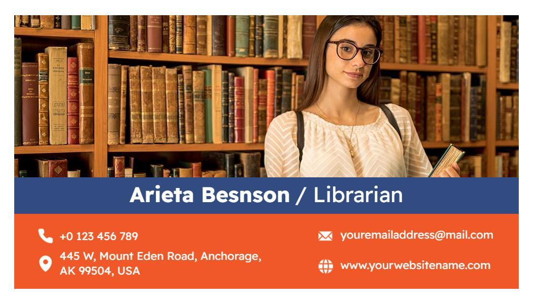 Professional Orange Library Librarian Visiting Card Template