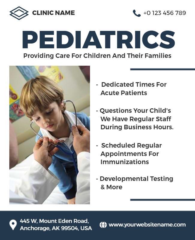 Professional Pediatric Care Clinic Services Information Poster Template