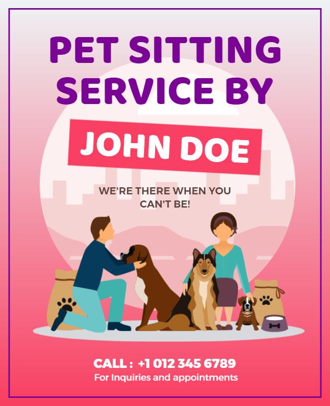 Professional Pet Sitting Service Promotional Flyer Template