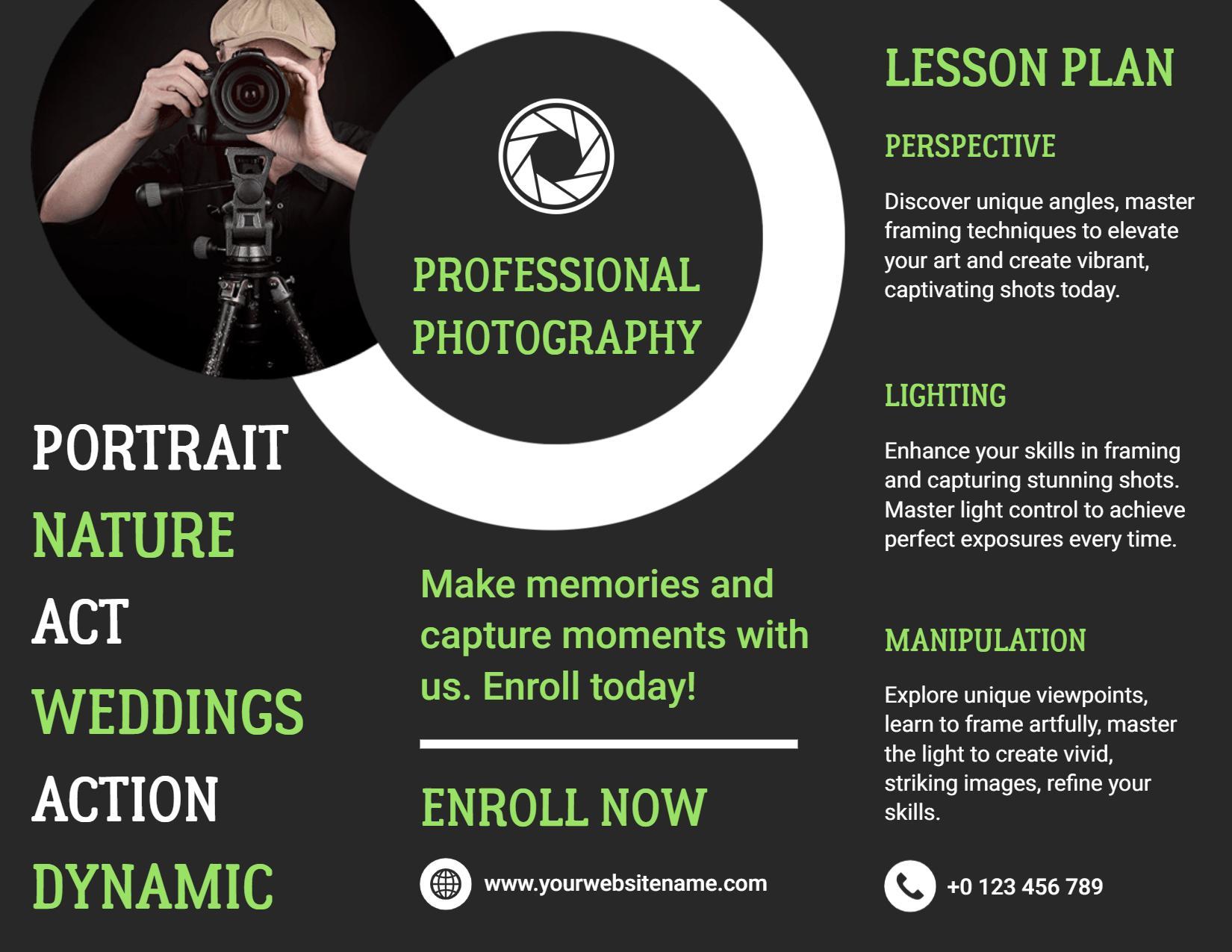 Professional Photography Course Enroll Now and Capture Moments Brochure Template