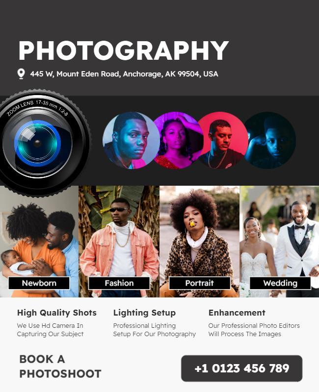 Modern Black Photography Studio Services Flyer Template