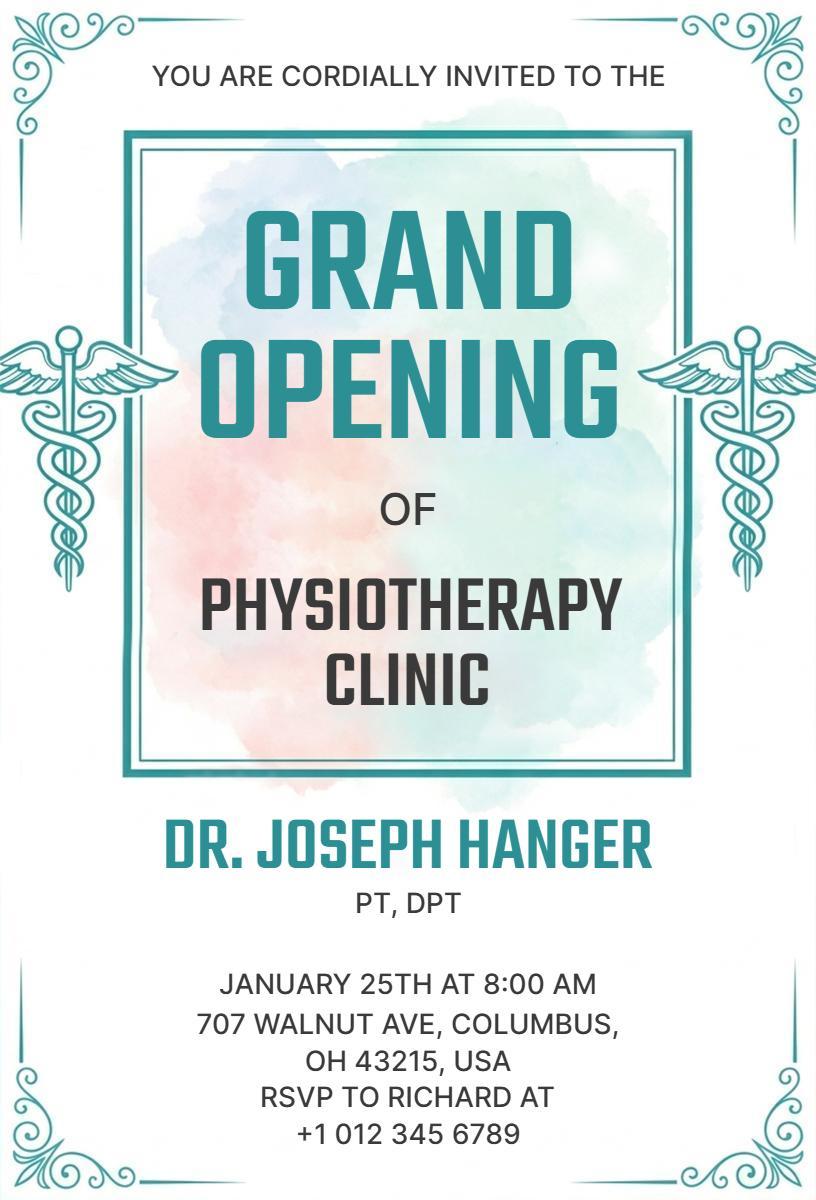 Professional Physiotherapy Clinic Grand Opening Invitation Template