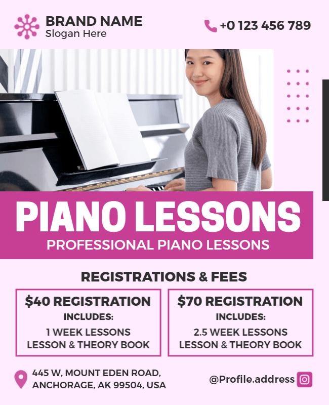 Professional Piano Lessons Registration Flyer Template