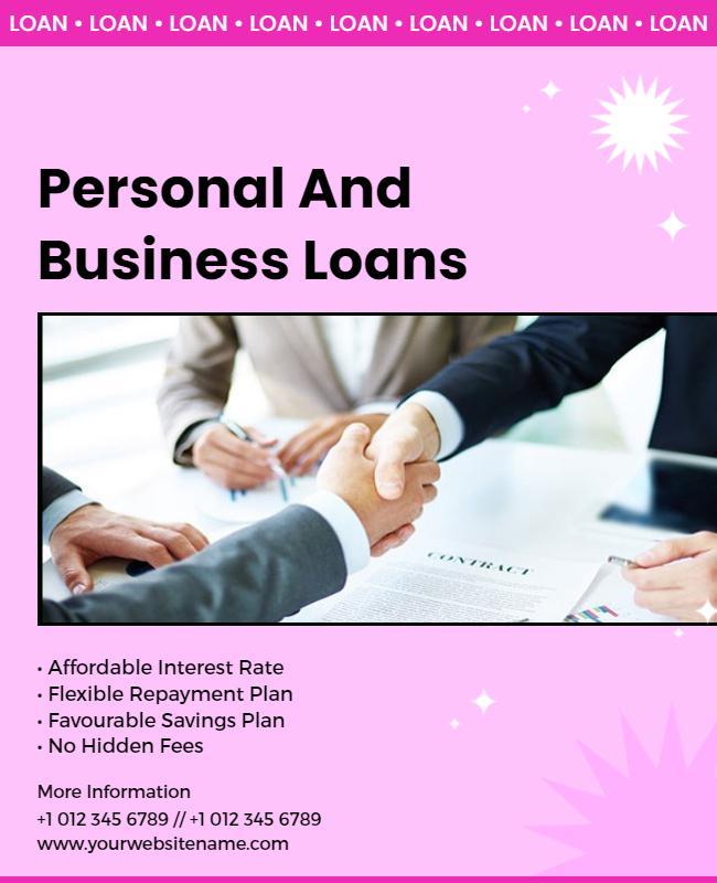Professional Pink Business Loan Offer Poster Template