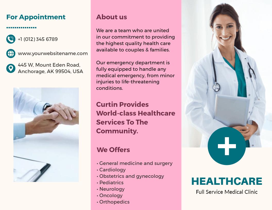 Professional Pink Healthcare Services Medical Clinic Brochure Template