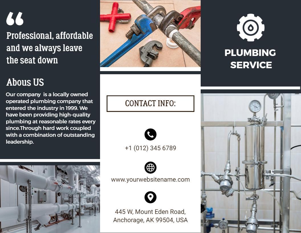 Professional Plumbing Service Tri Fold Brochure Template