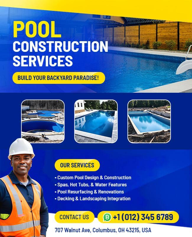 Professional Pool Construction Service Flyer Template