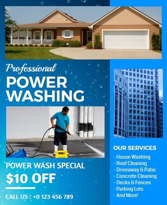 Professional Blue Power Washing Services Special Flyer Template