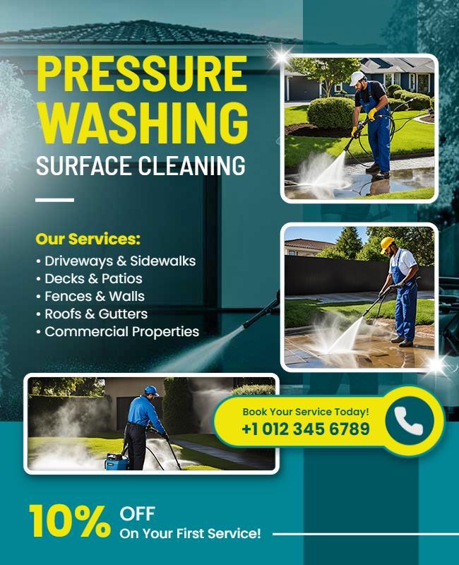 Vibrant Blue Pressure Washing Service Flyer Template