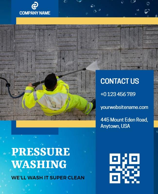 Vibrant Blue Pressure Washing Service Promotion Flyer Template