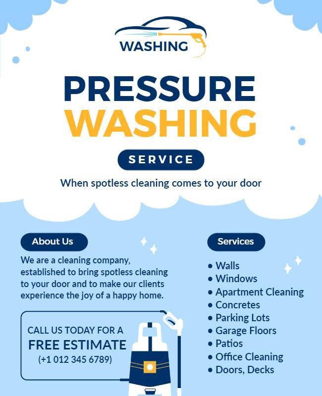 Bright Blue Pressure Washing Service Flyer Template