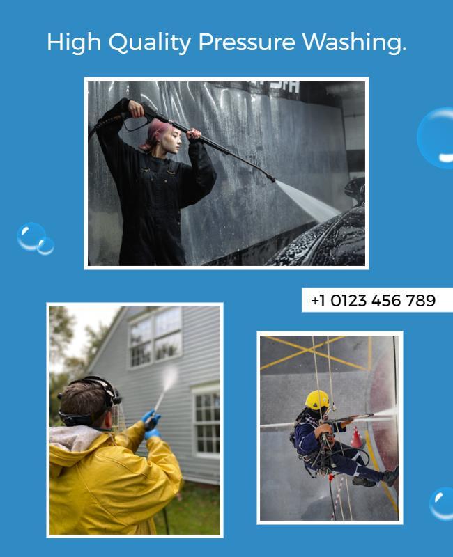 Bright Blue Pressure Washing Service Promotion Flyer Template