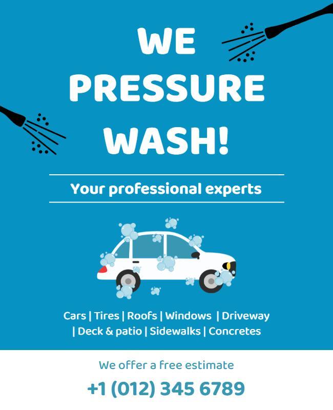 Bright Blue Fun Pressure Washing Service Flyer Template