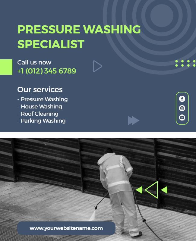 Modern Blue Pressure Washing Service Specialist Flyer Template