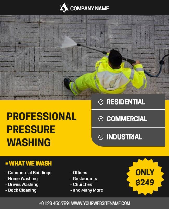 Vibrant Yellow Professional Pressure Washing Services Flyer Template