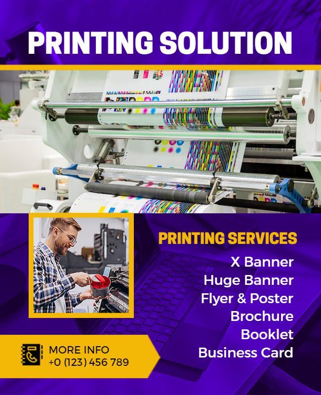 Vibrant Purple Printing Solution Services Flyer Template