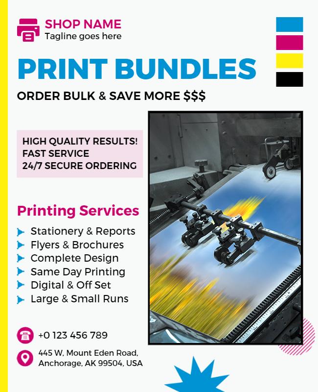 Vibrant Blue Print Services Promotion Flyer Template