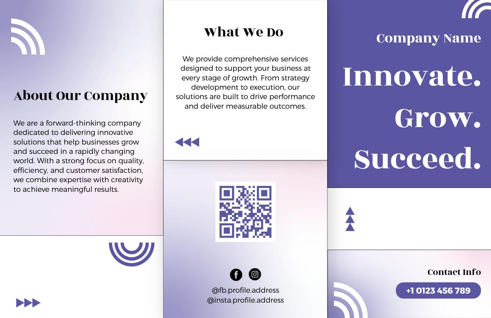 Professional Purple Company Services Overview Brochure Template