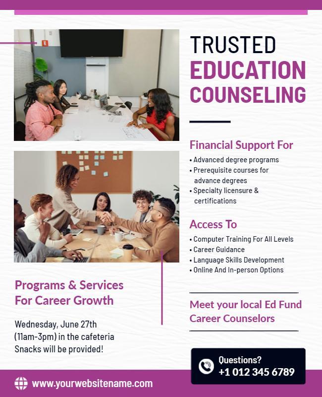 Professional Purple Education Counseling Services Poster Template