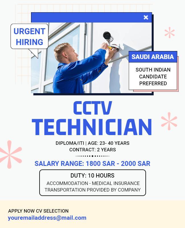 Professional Recruitment Notice for CCTV Technician Position Poster Template