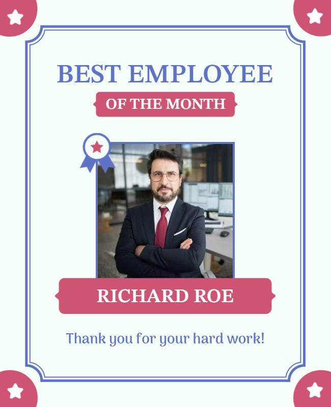 Professional Red and Blue Employee of the Month Recognition Poster Template