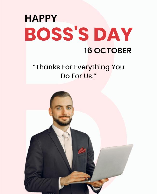 Professional Red Boss's Day Celebration Appreciation Poster Template