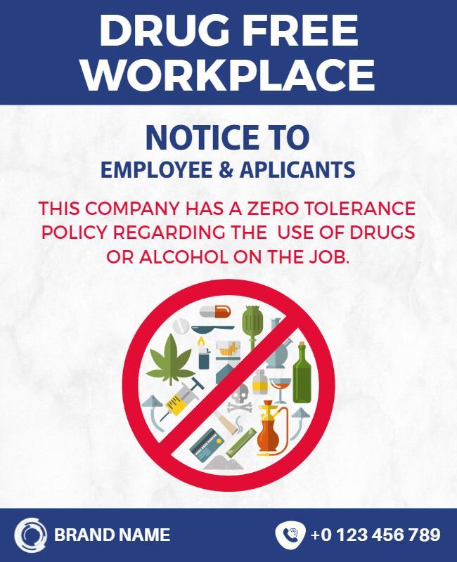 Professional Red Drug-Free Workplace Policy Notice Poster Template