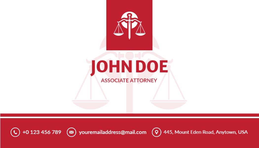 Professional Red Lawyer Associate Attorney Business Card Template