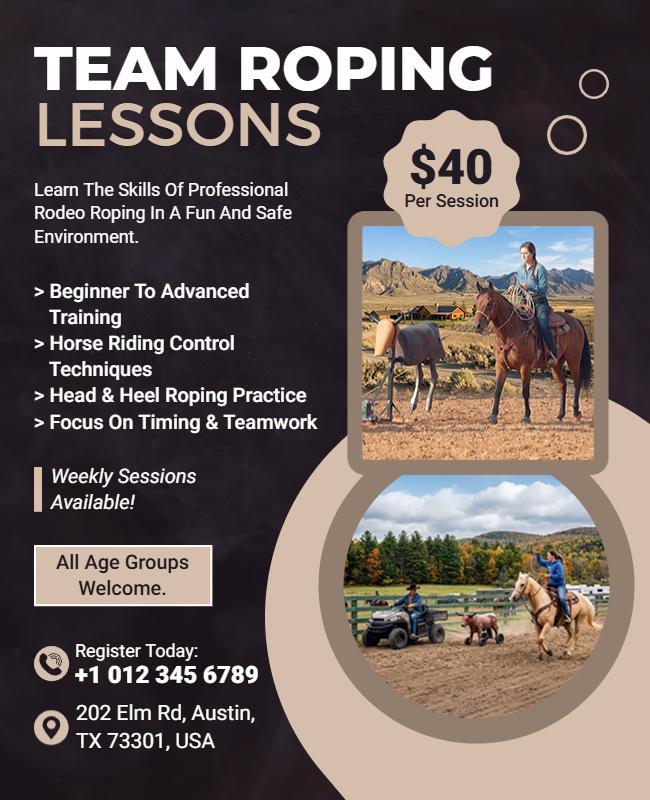 Professional Rodeo Team Roping Lessons Flyer Template