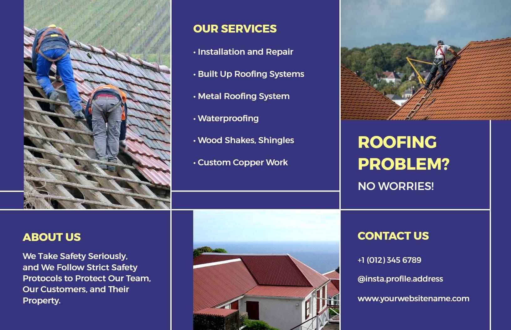 Professional Roofing Installation and Repair Services Brochure Template