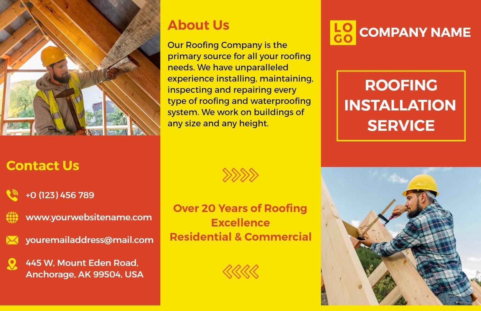 Professional Roofing Installation and Service Brochure Template