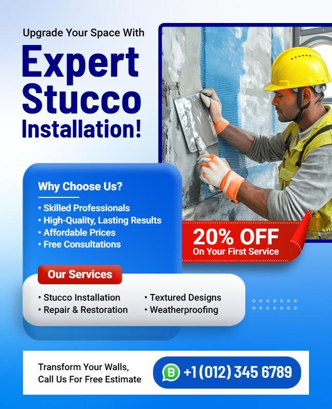 Professional Stucco Installation Services Promotional Flyer Template